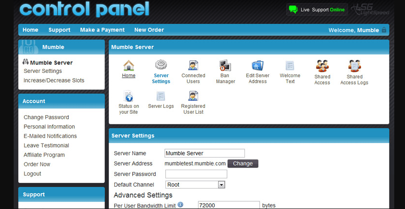 Mumble control panel