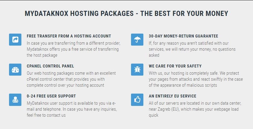 Mydataknox hosting features