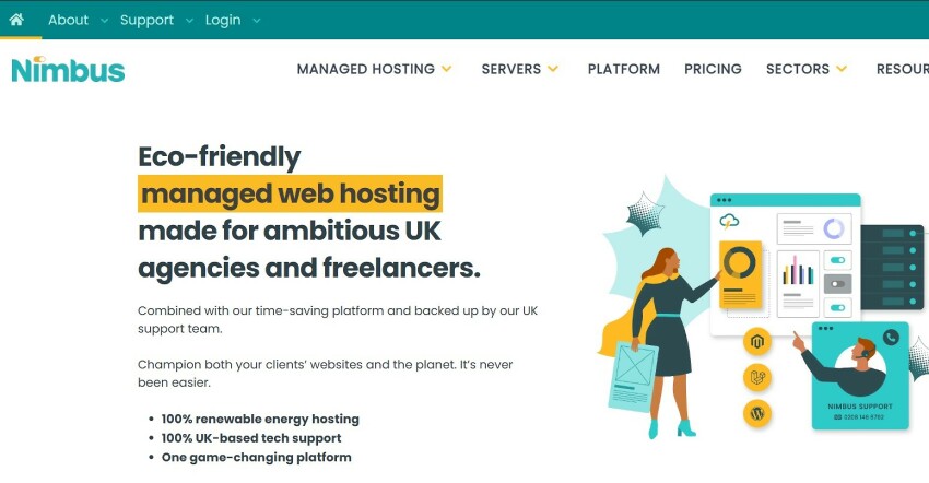 Nimbus Hosting landing page.