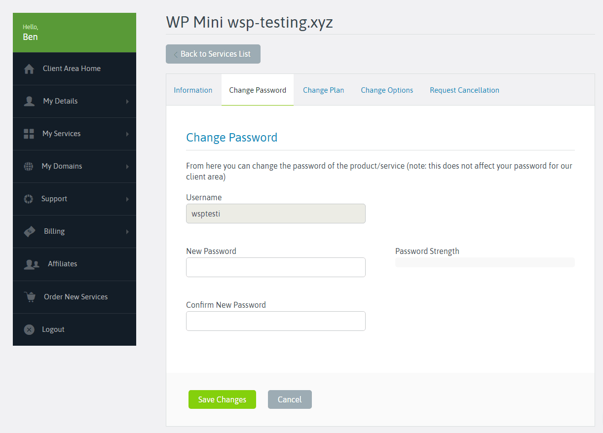 Scala Hosting review - Change password