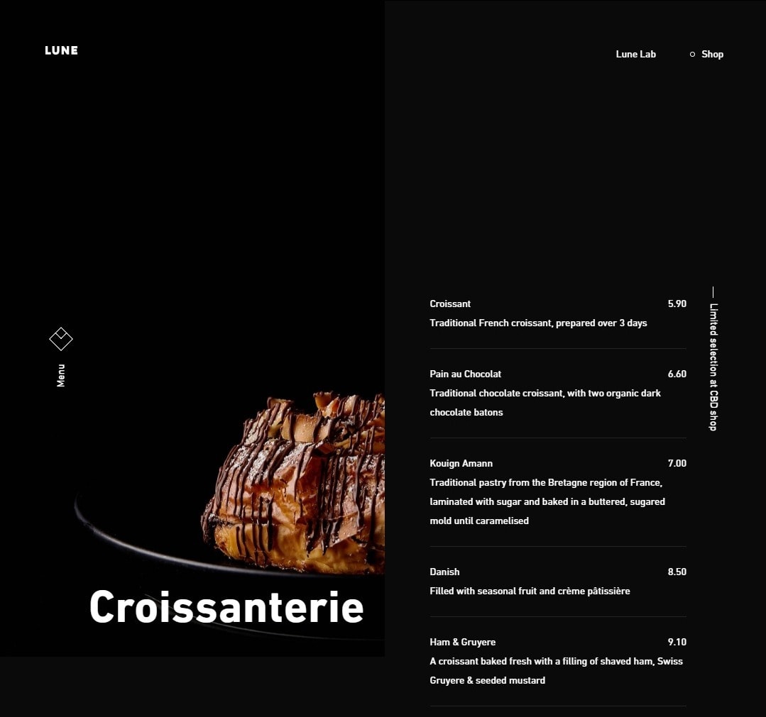 Lune Croissanterie Bakery Website