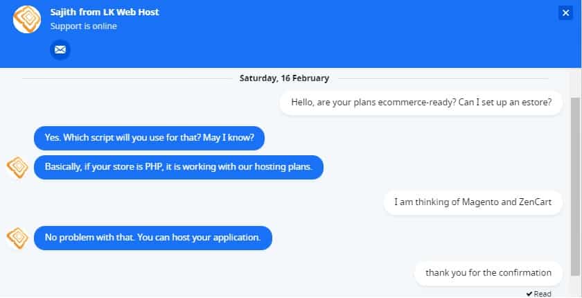 LK Web Host chat support