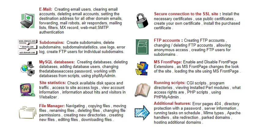 RuWeb.net hosting features