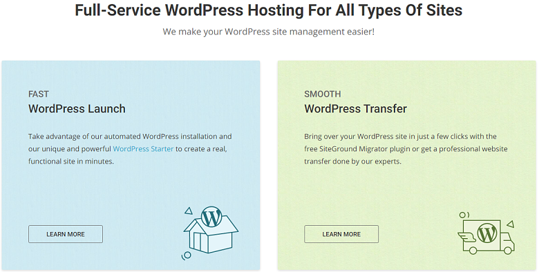 Description of ease of use features for SiteGround's managed WordPress plans