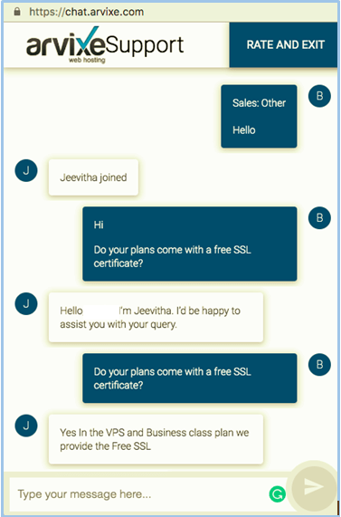 Arvixe Live Chat Support