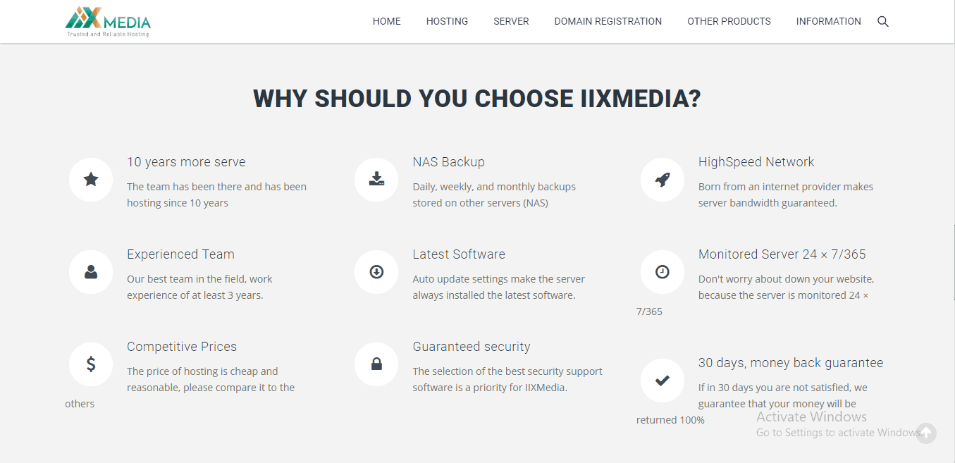 IIXMedia Hosting features