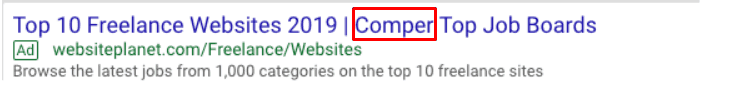 google ad with extreme typo