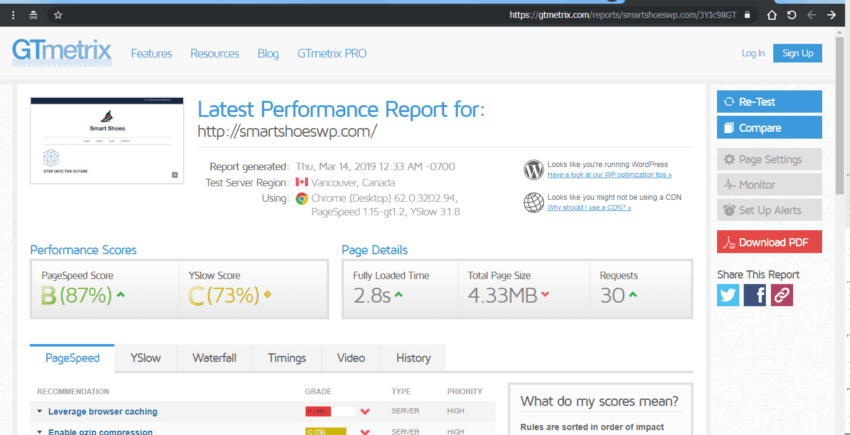 SUCURI plugin speed test