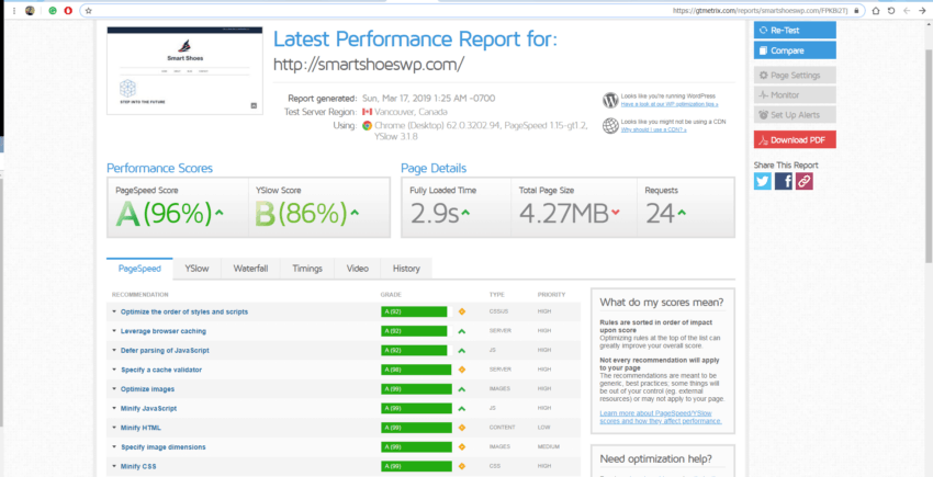 WP_fastest_cache plugin speed test