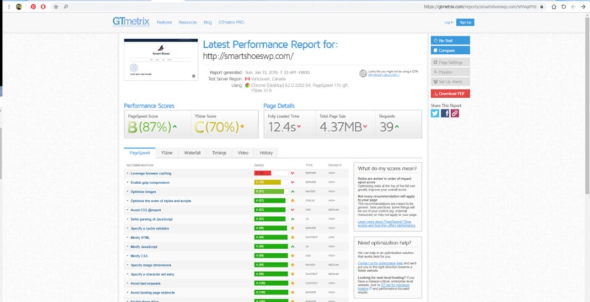 Woocommerce page speed test