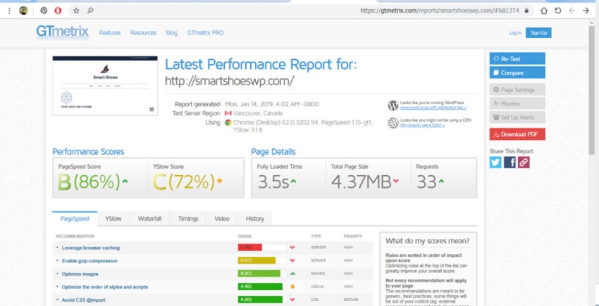 Page speed: reaching A grade at GTMetrics for WordPress website