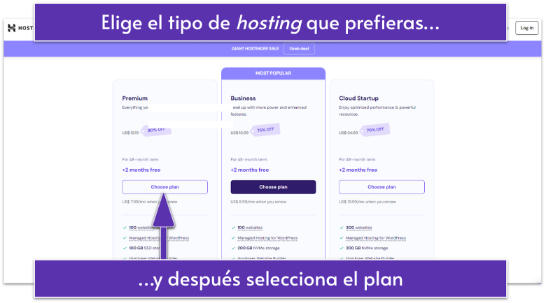 Screenshot of Hostinger's shared hosting plans