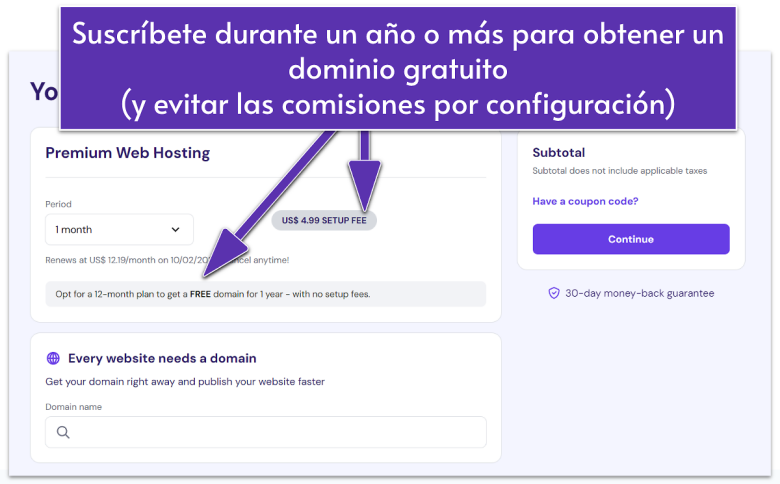 Hostinger payment period page