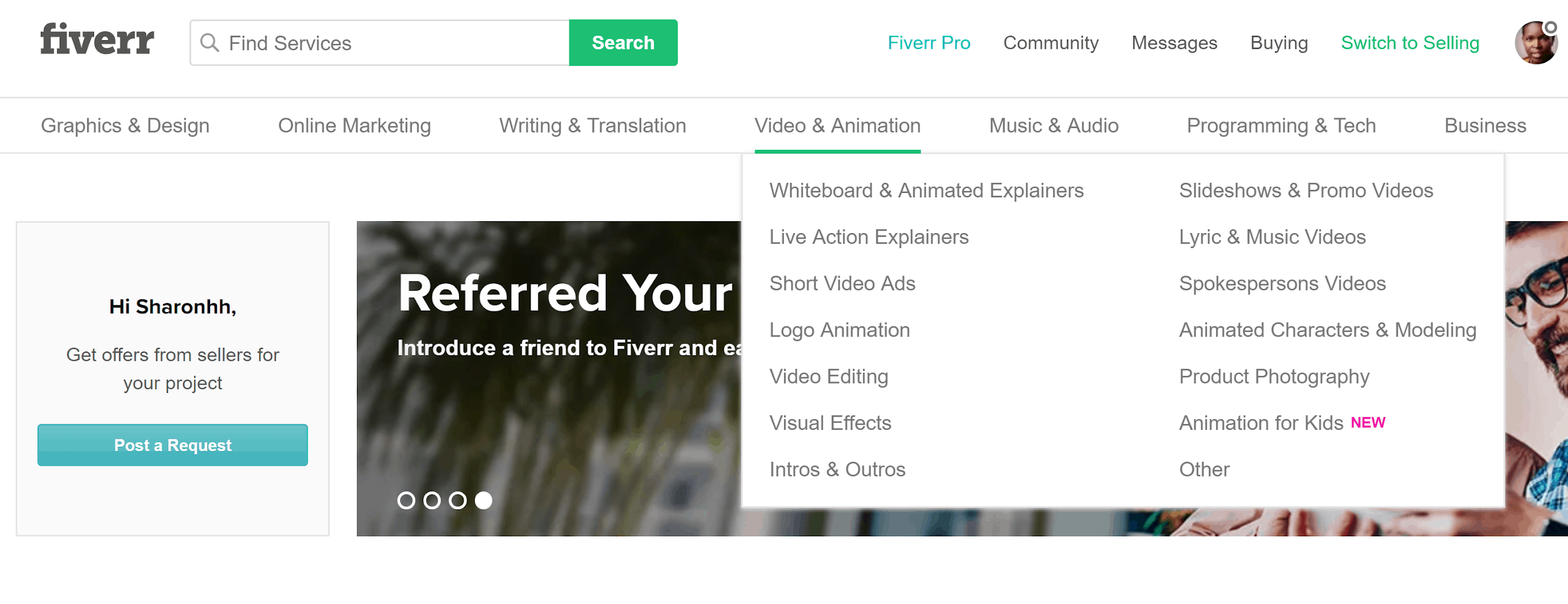 Fiverr search function