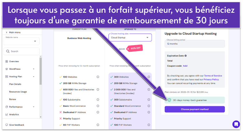 Hostinger hPanel plan upgrade screen