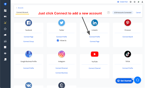 SocialPilot connect a social account