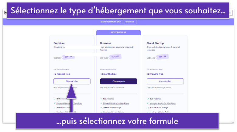 Screenshot of Hostinger's shared hosting plans