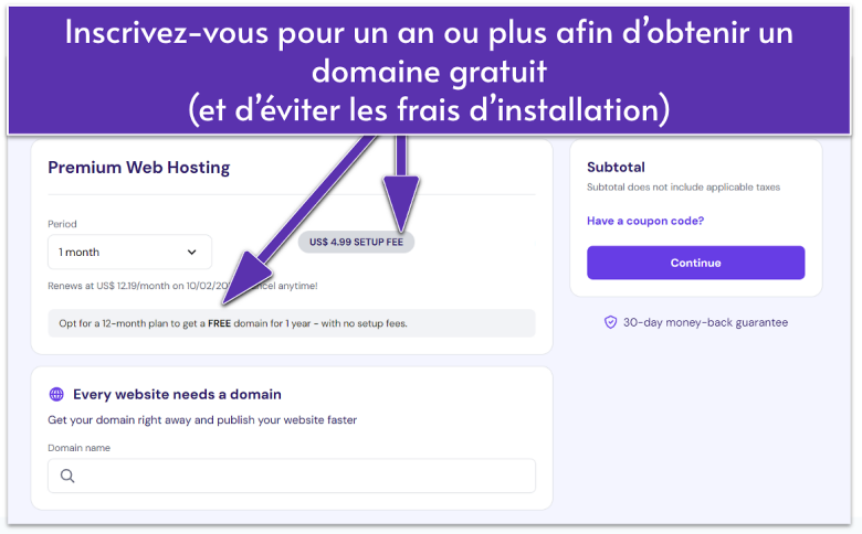 Hostinger payment period page