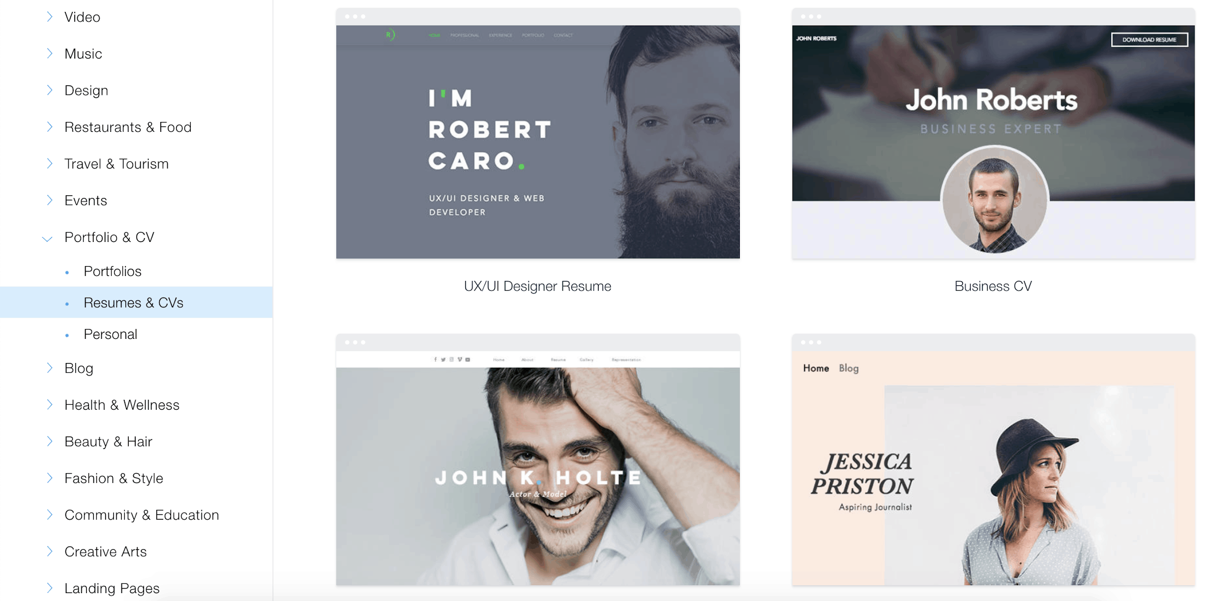 Wix Portfolio & CV templates