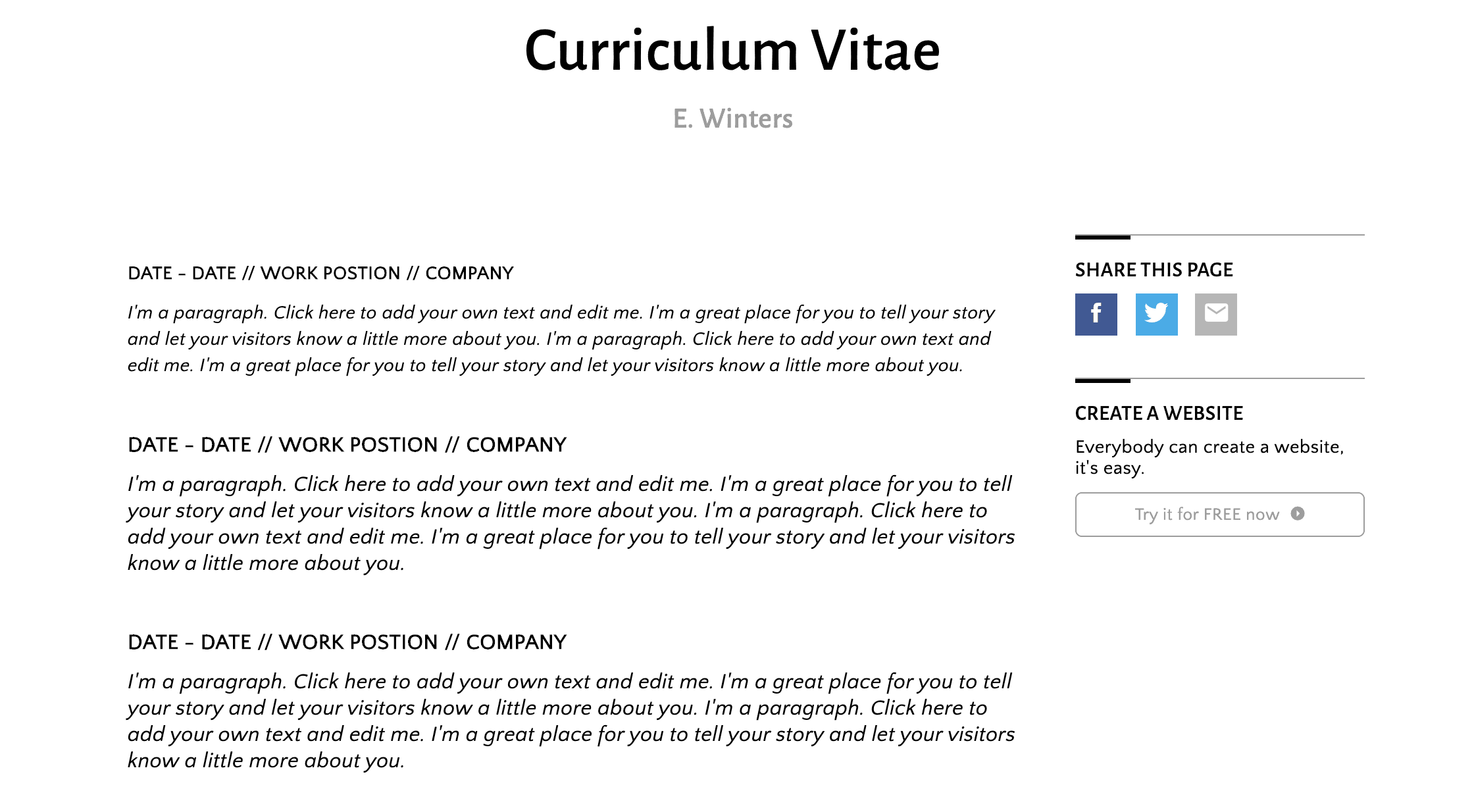 SimpleSite Curriculum Vitae theme