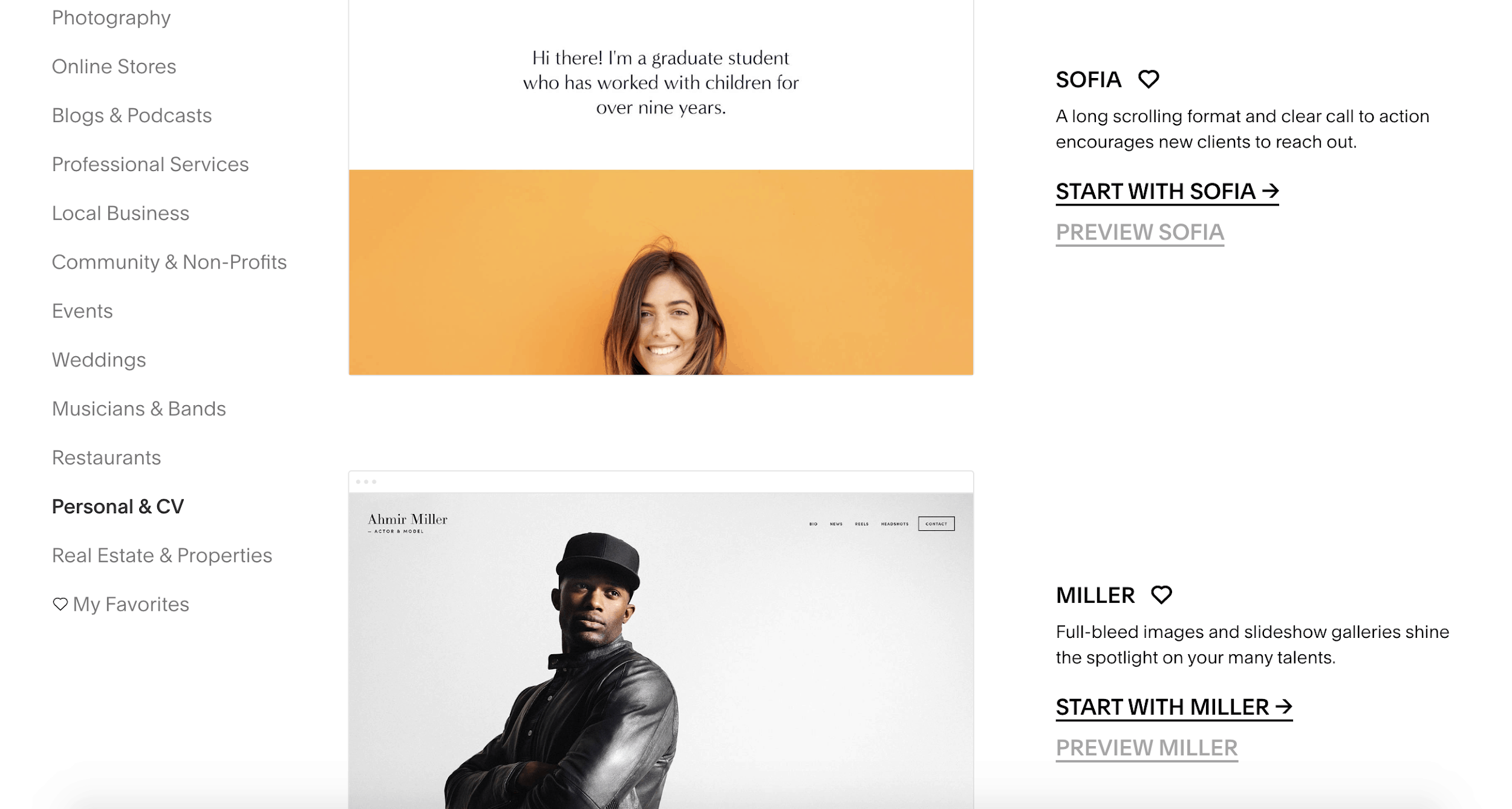 Squarespace Personal & CV templates