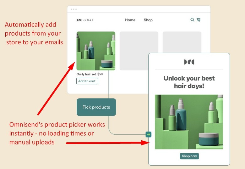 Omnisend's product picker tool