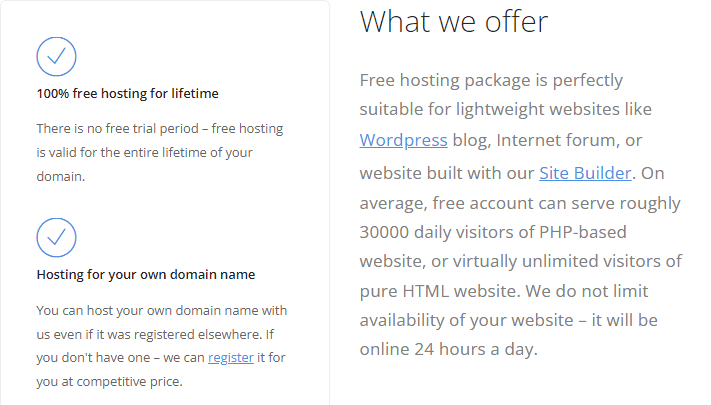 Feature list for FreeHosting's free hosting