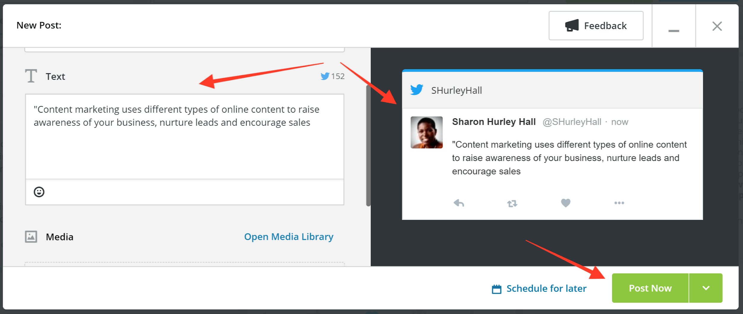 Hootsuite vs. Buffer - Tworzenie nowego postu w Hootsuite