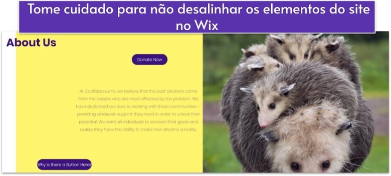 Tome cuidado para não desalinhar os elementos do site no Wix