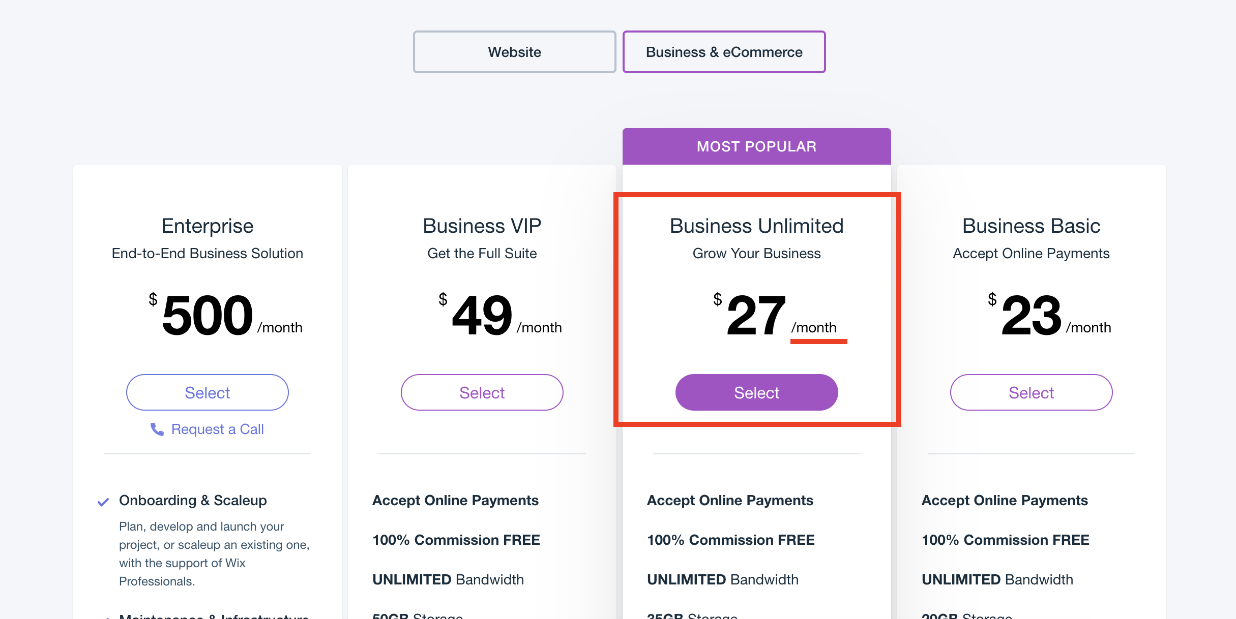 wix pricing storage and bandwidth