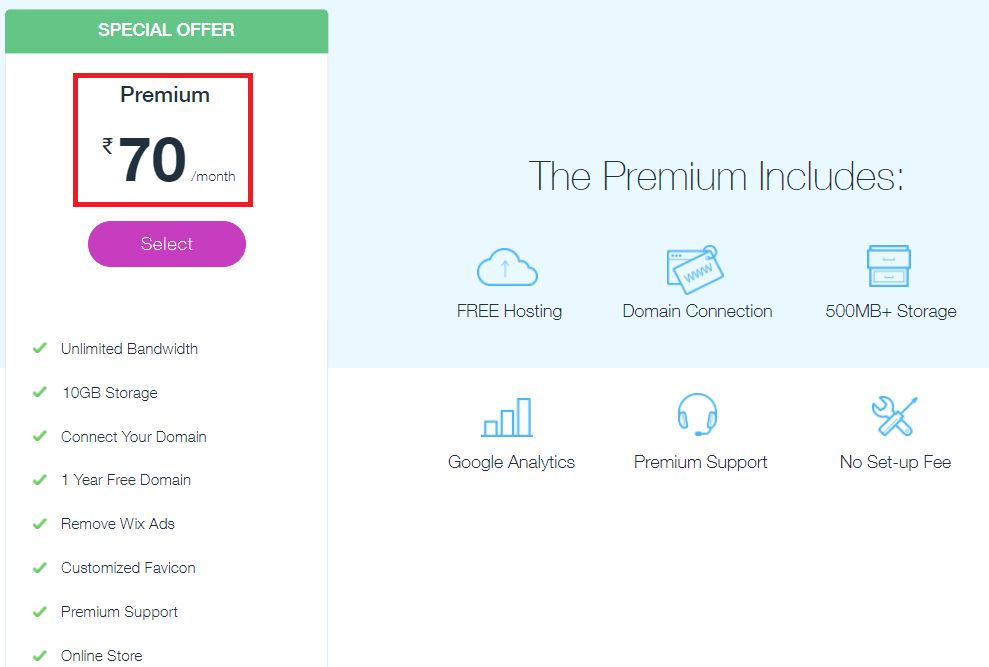 wix pricing per month