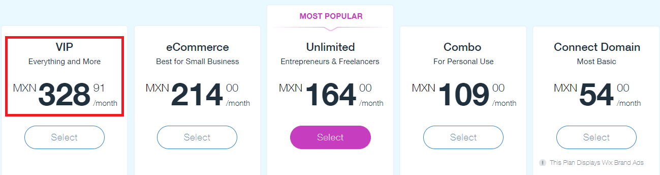 wix pricing per month