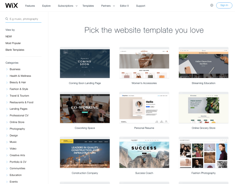 Wix template library