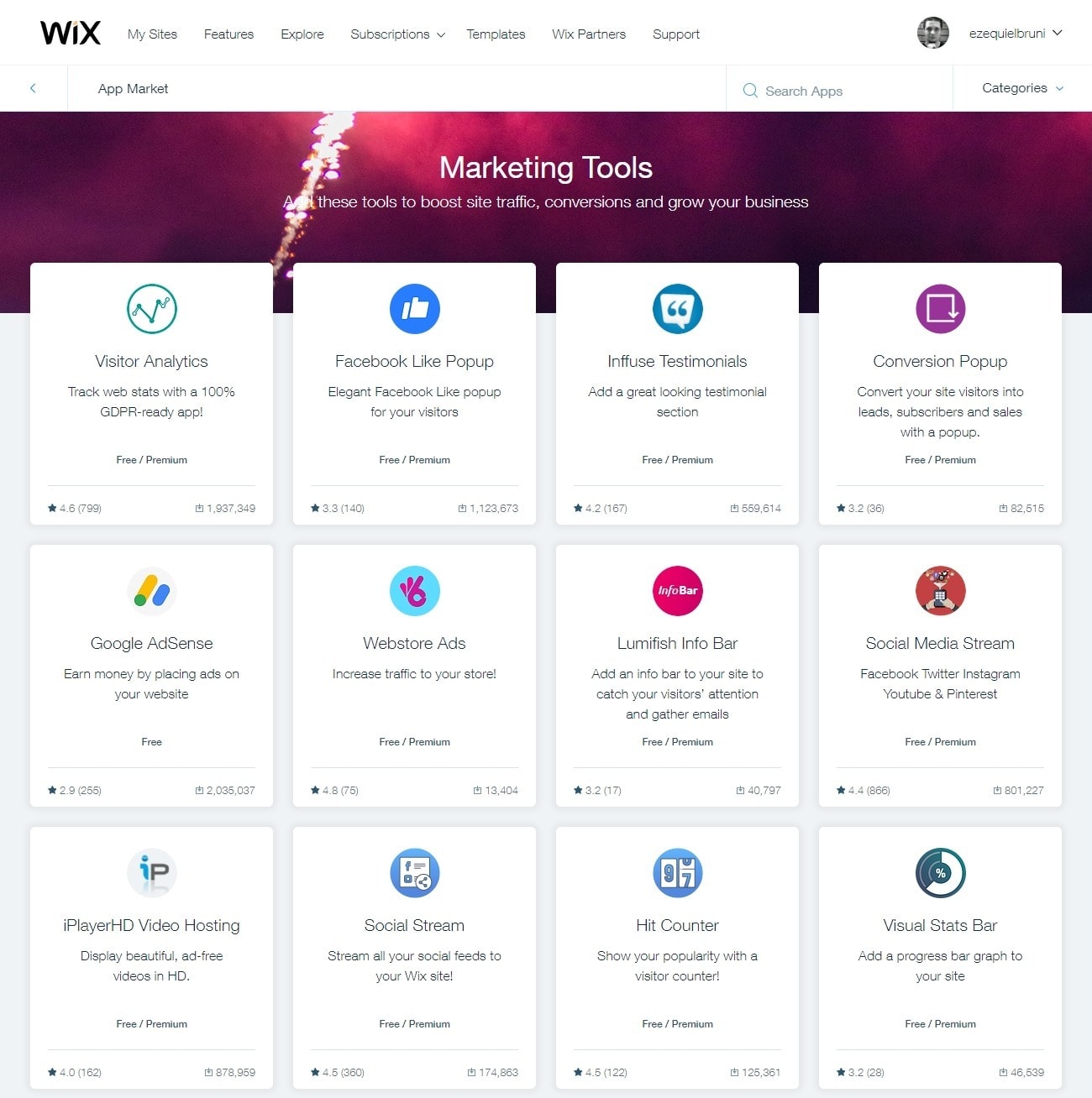 Wix marketing apps in the Wix App Market