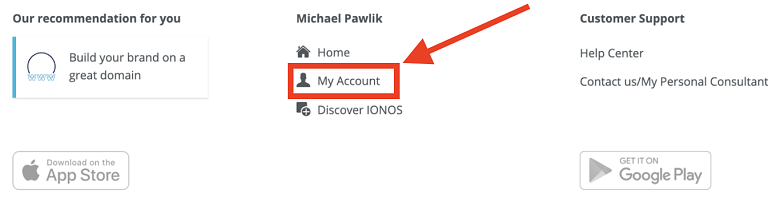 1&1 IONOS, my account