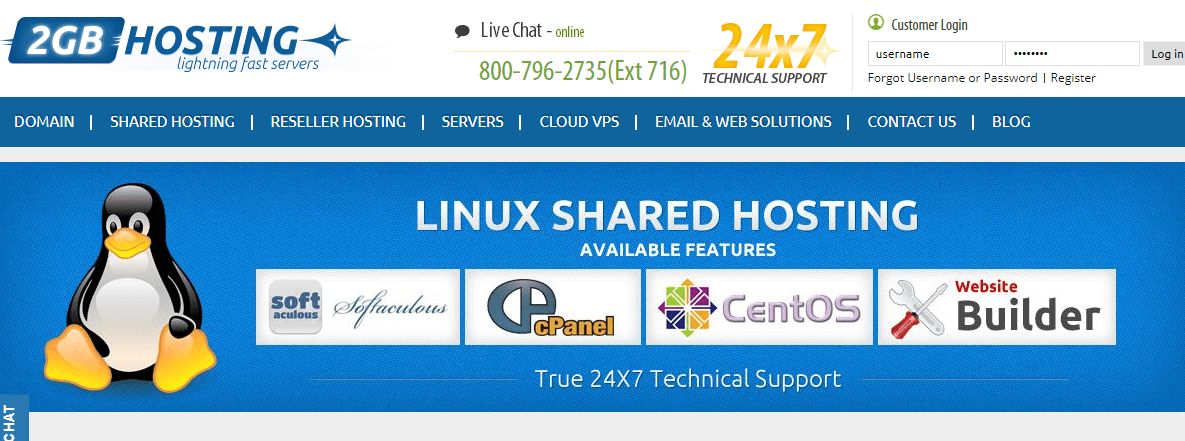 2GB linux shared hosting