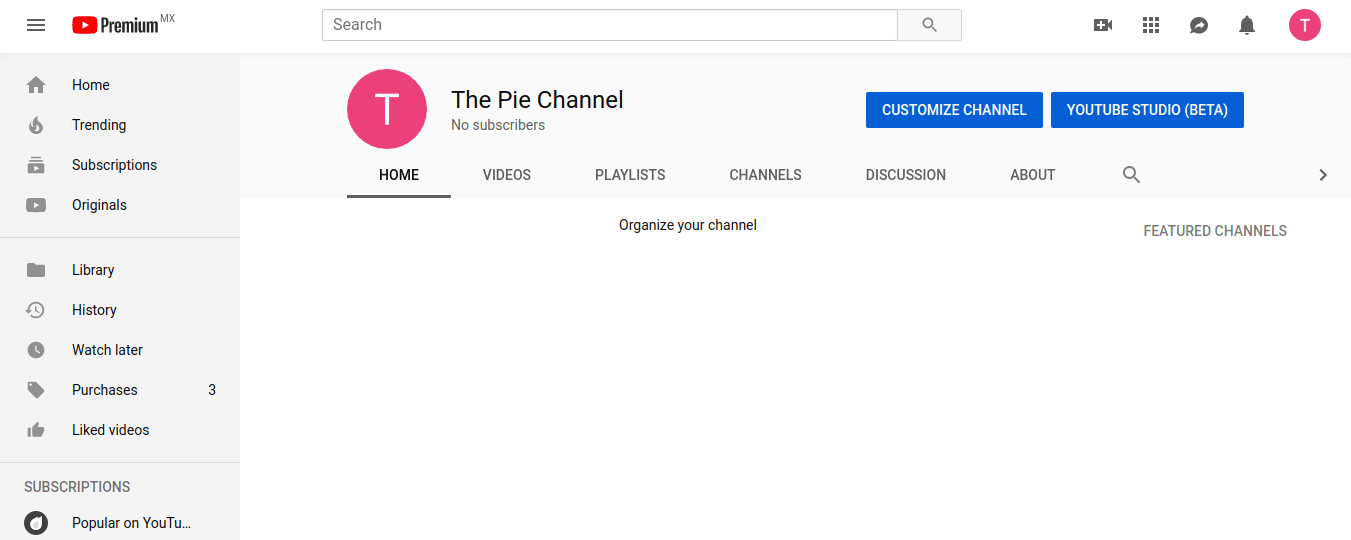 YouTube screenshot - Channel dashboard