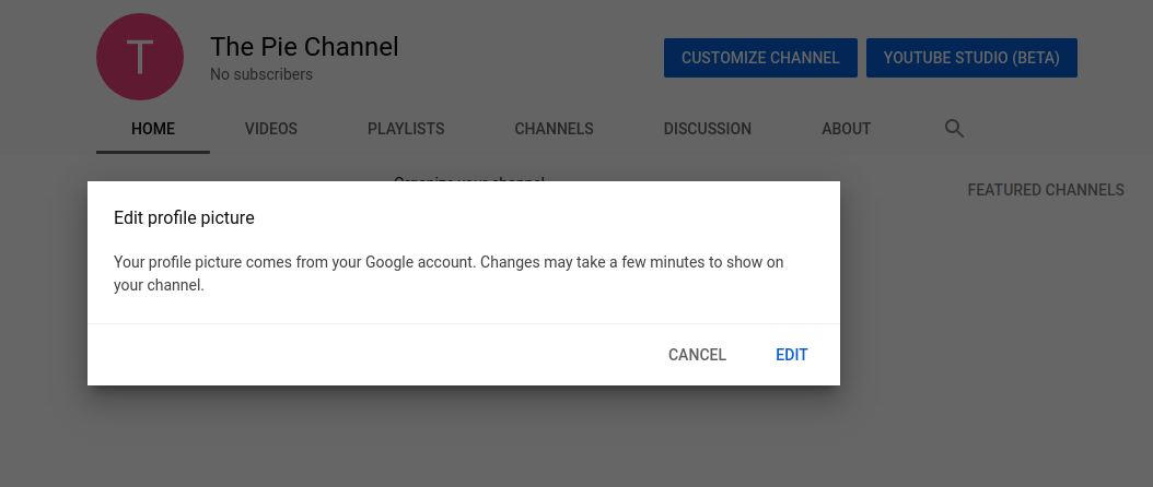 YouTube screenshot - Edit profile picture