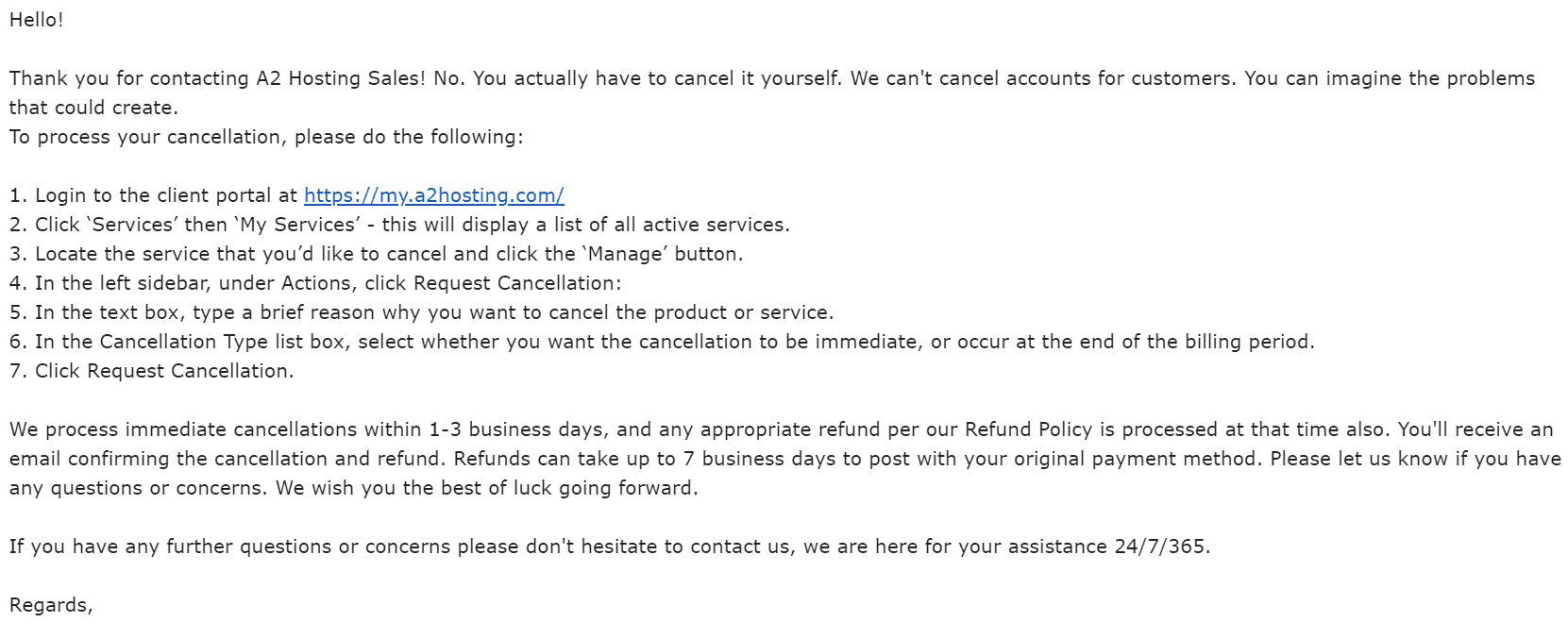 How to Cancel Your A2 Hosting Account and Get a Refund-image8