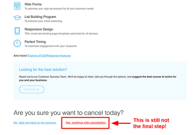 How to Cancel Your GetResponse Account - Are you sure you want to cancel today message