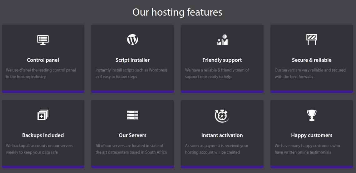 ZAWebHosts features