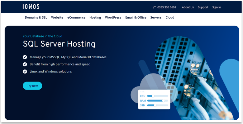 IONOS MySQL server hosting.
