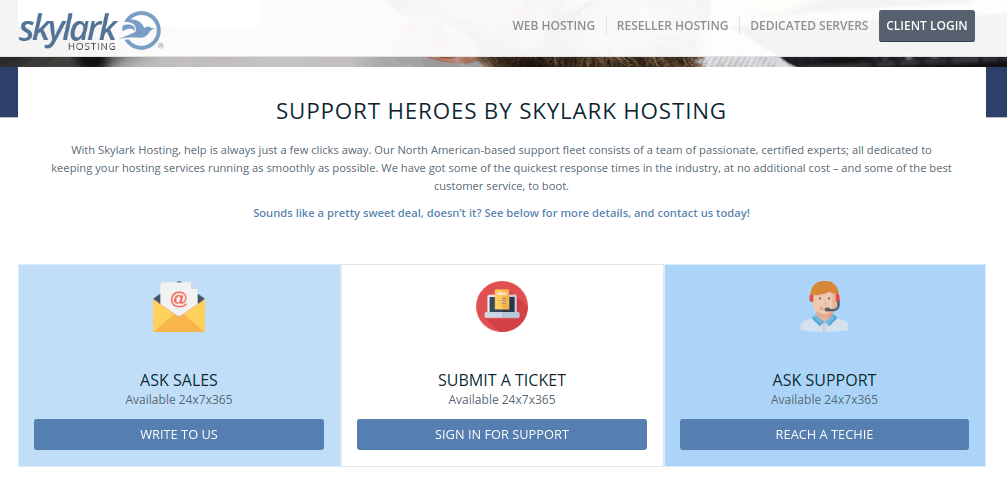 Skylark Hosting support