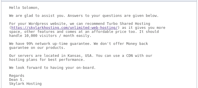 Skylarkhosting email reply