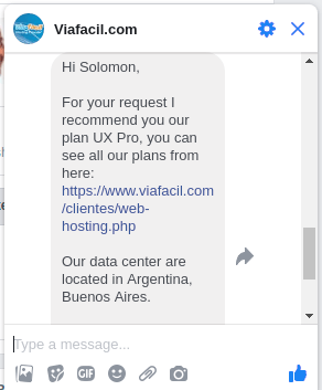 Viafacil.com messenger reply