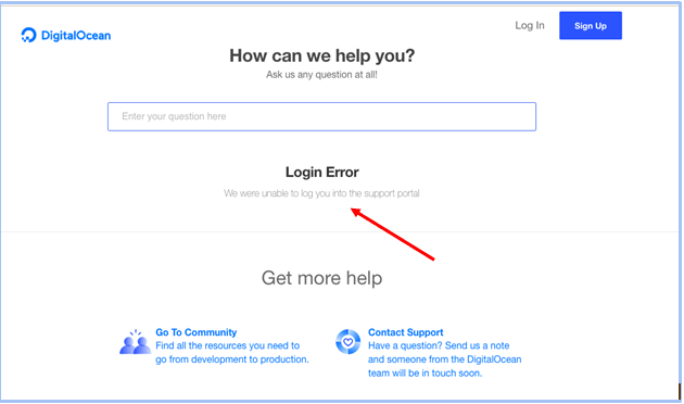 DigitalOcean support - login error