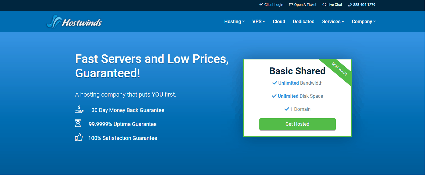 Hostwinds homepage