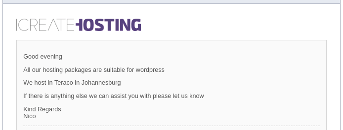 iCreate Hosting email reply