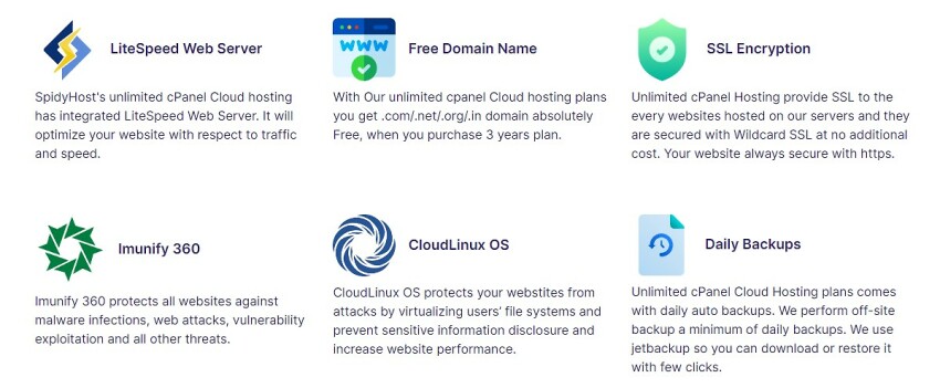 Spidyhost cPanel hosting plan details