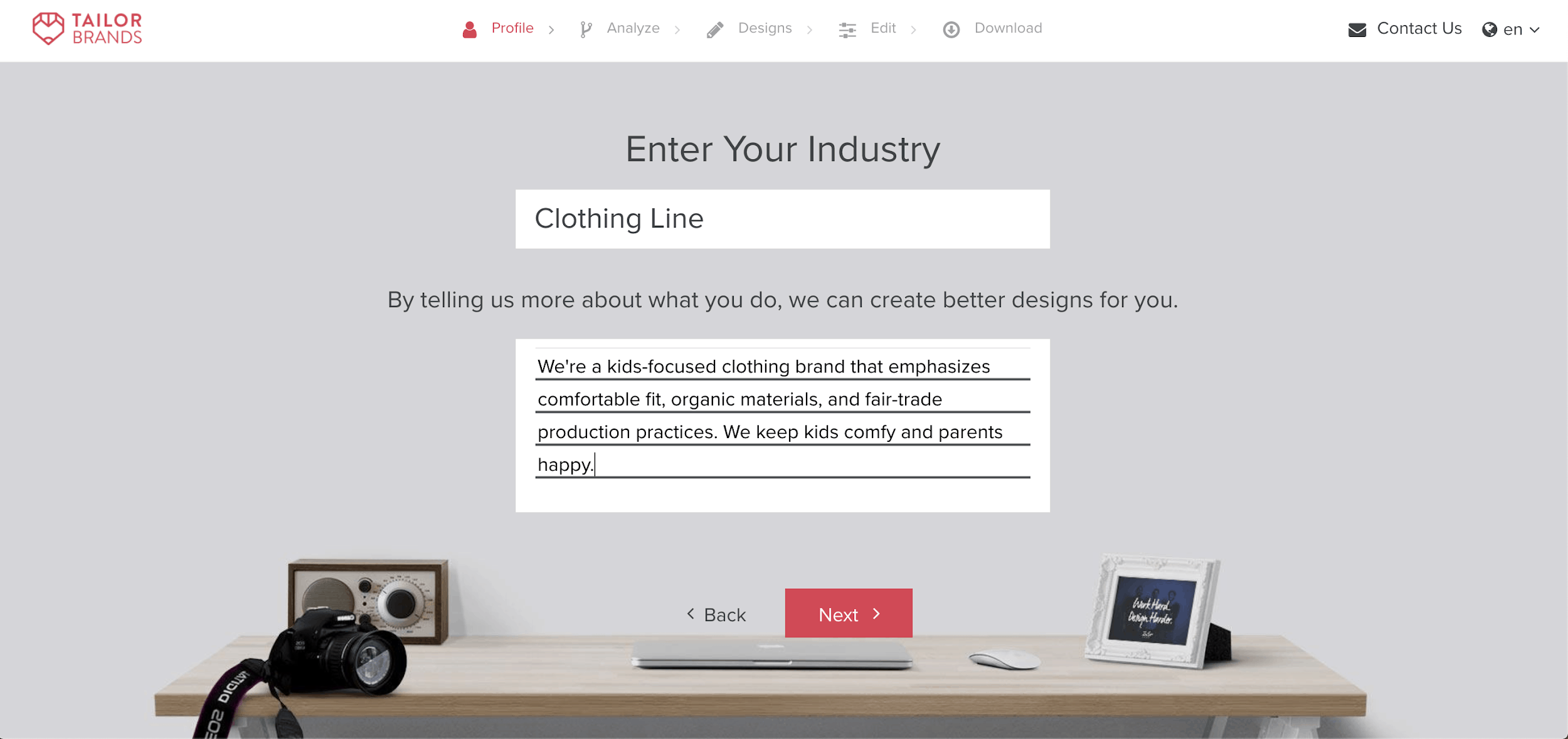 Tailor Brands screenshot - Enter Your Industry
